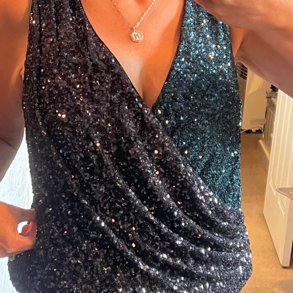 NEW Express Sequin Color Block Faux Wrap Tank- Large New Year’s Christmas Party - Picture 6 of 6